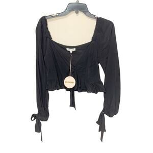 Wild Honey black crop tie long sleeve top‎